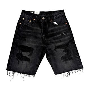 Levi's 501 Slouch Shorts Womens 25 Black Premium Denim Button Fly Distressed